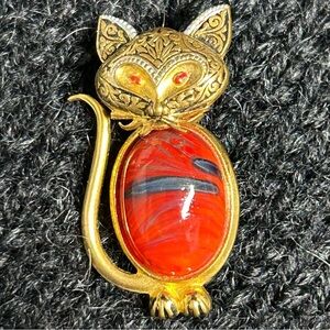 Vintage SPAIN Damascene Cat Brooch